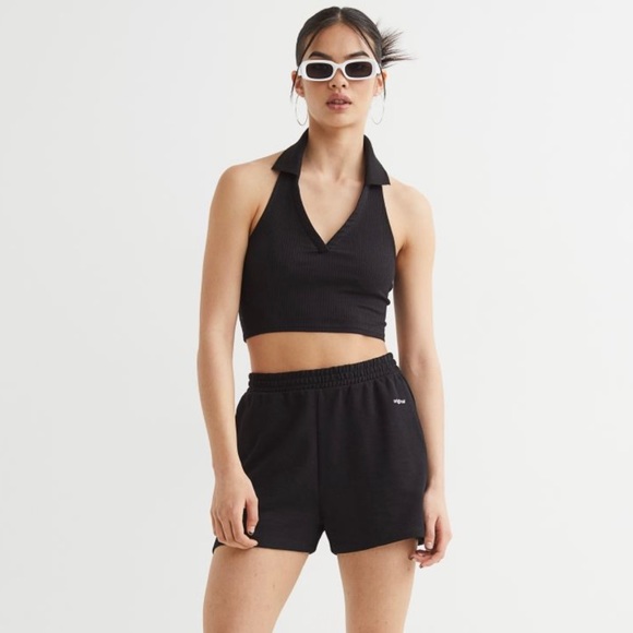 H&M NWT Women’s Halterneck Top with Collar Black Size Small - Picture 8 of 8